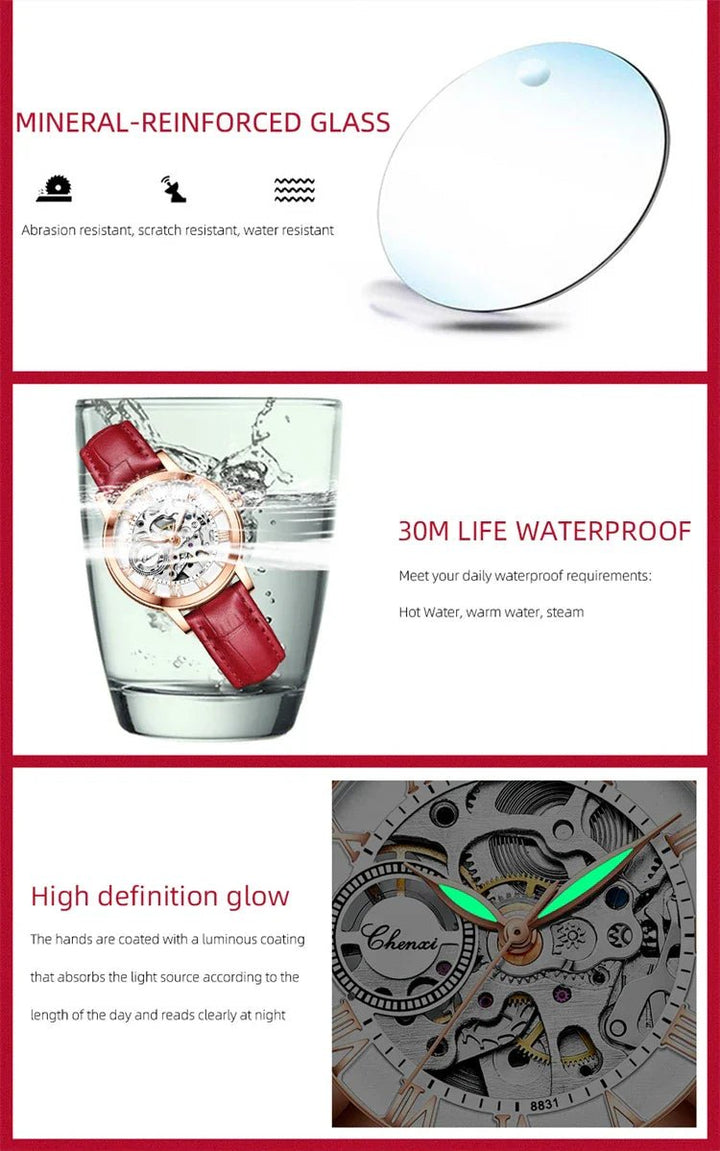 Midnight Whisper elegante Automatic Leather Watch en Perú