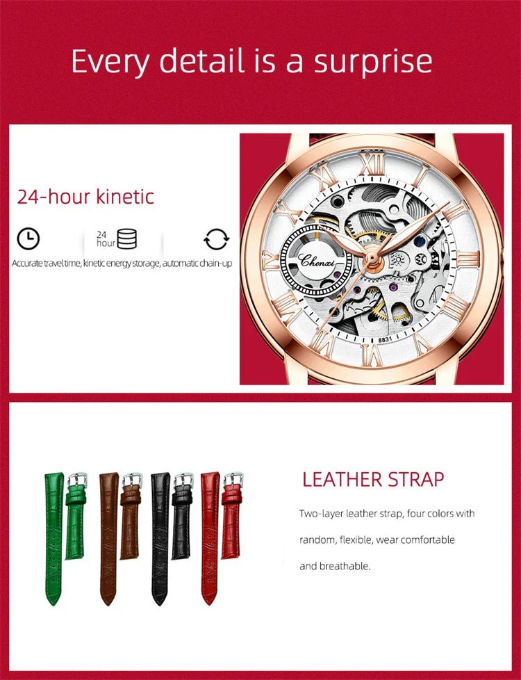 Midnight Whisper elegante Automatic Leather Watch en Perú