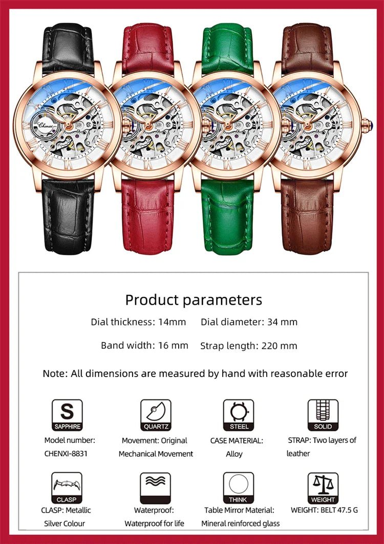 Midnight Whisper elegante Automatic Leather Watch en Perú
