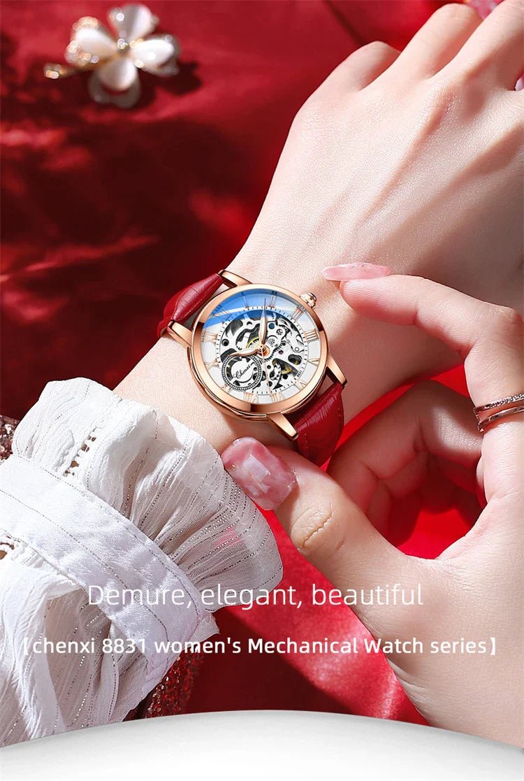 Midnight Whisper elegante Automatic Leather Watch en Perú