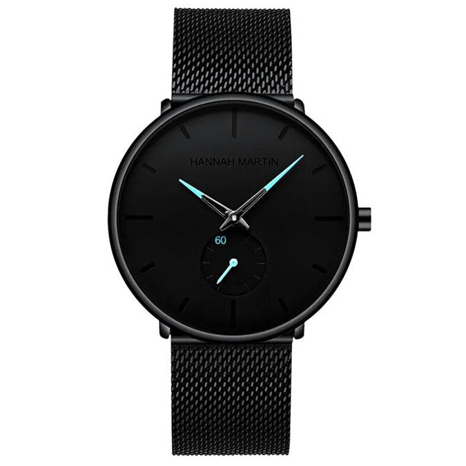 Reloj Hannah Martin Analogico con agujas celestes y correa negra en Perú