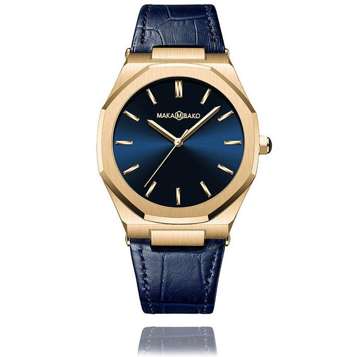 Reloj MakaMbako Titanium Dorado Cuero elegante para hombre en Perú