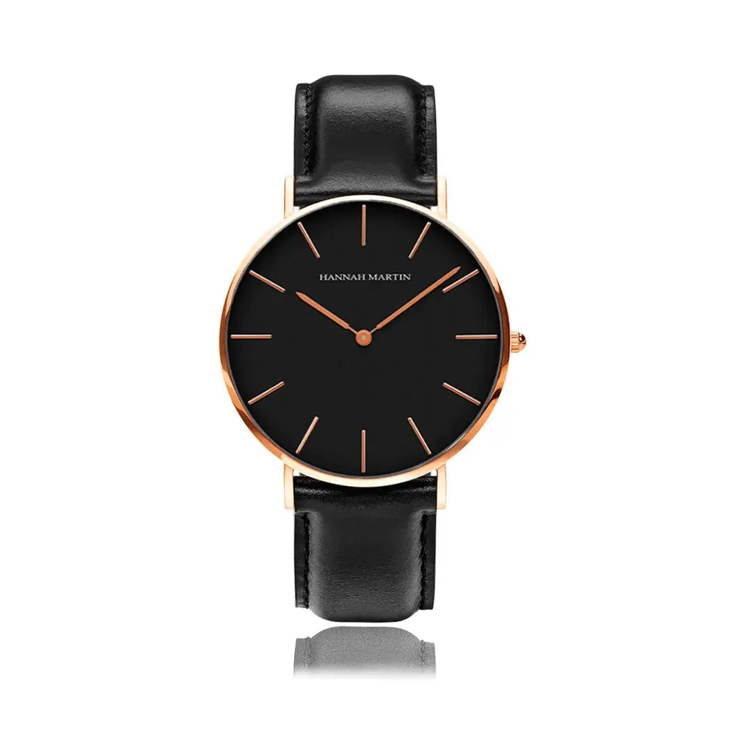 Reloj Hannah Martin de Cuero Negro Hombre