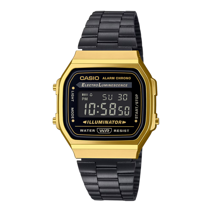 Reloj Casio Original A168WEGB-1B Negro con Detalles Dorados – Diseño Retro y Multifunción