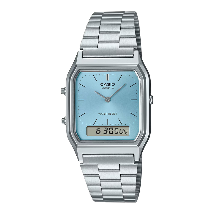 Reloj Casio AQ-230A-2A1 Original Ana-Digi Retro - Dual Display Analógico Digital con Esfera Azul Cielo