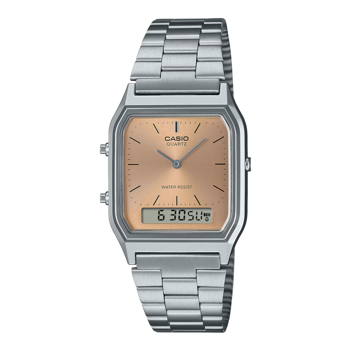 Reloj Casio AQ-230A-4AMQY Ana-Digi Retro - Dual Display Analógico Digital con Esfera Naranja