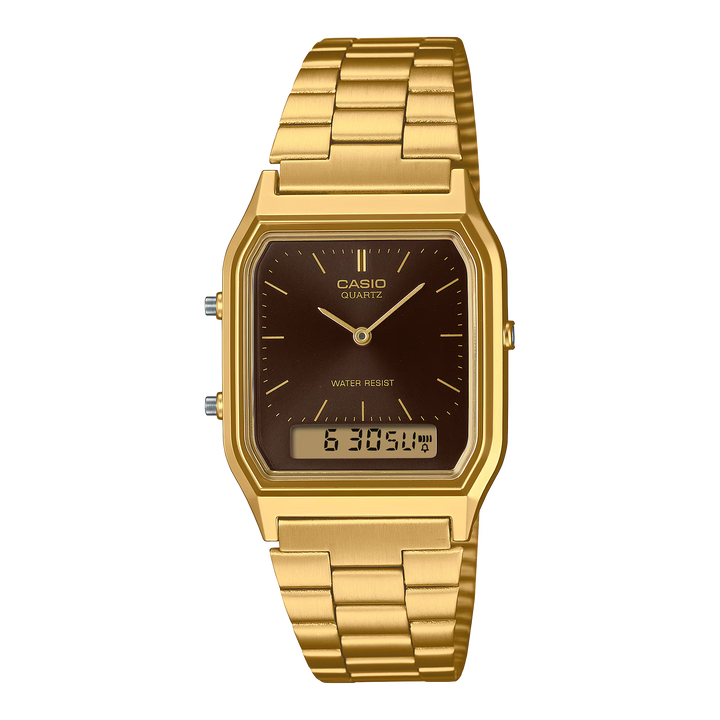Reloj Casio AQ-230GA-5AMQY Original Retro - Dual Display Analógico Digital Dorado