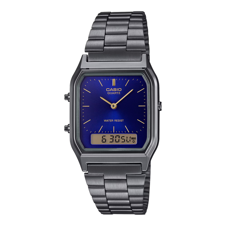 Reloj Casio AQ-230GG-2A Original Retro Black - Dual Display Analógico Digital con Esfera Azul