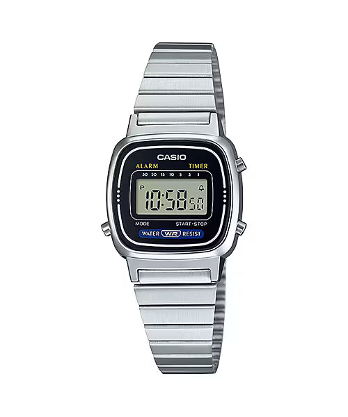 Reloj Casio LA670WA-1 Vintage Plateado Digital - Clásico Retro Atemporal con Esfera Negra
