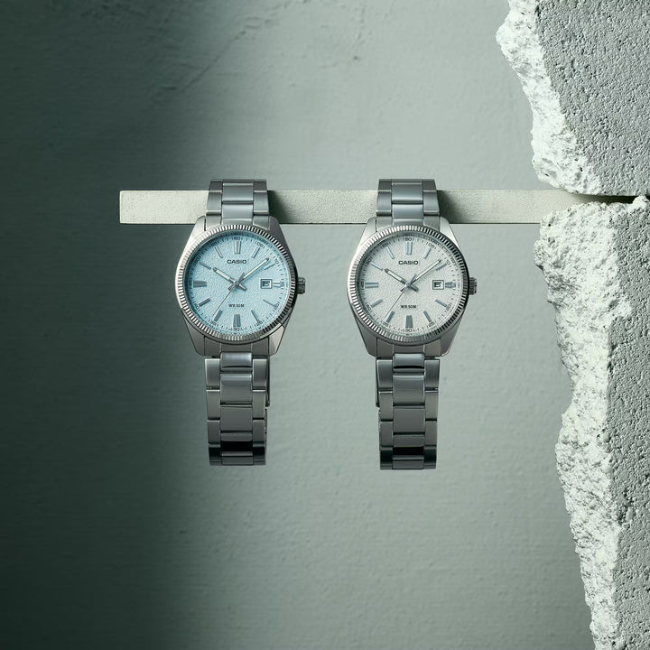 Reloj Casio MTP-1302PE-7AV Original | Acero Inoxidable Esfera Blanca Hombre Plateado