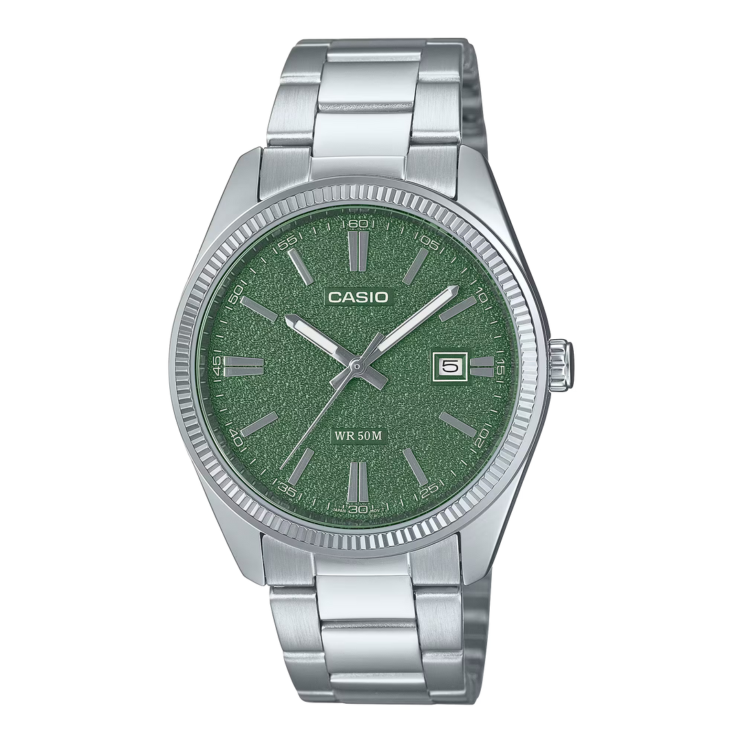 Reloj Casio MTP-1302DA-3AV Original | Acero Inoxidable Esfera Verde Hombre Plateado - Casio en Perú | Jherr Jewelry