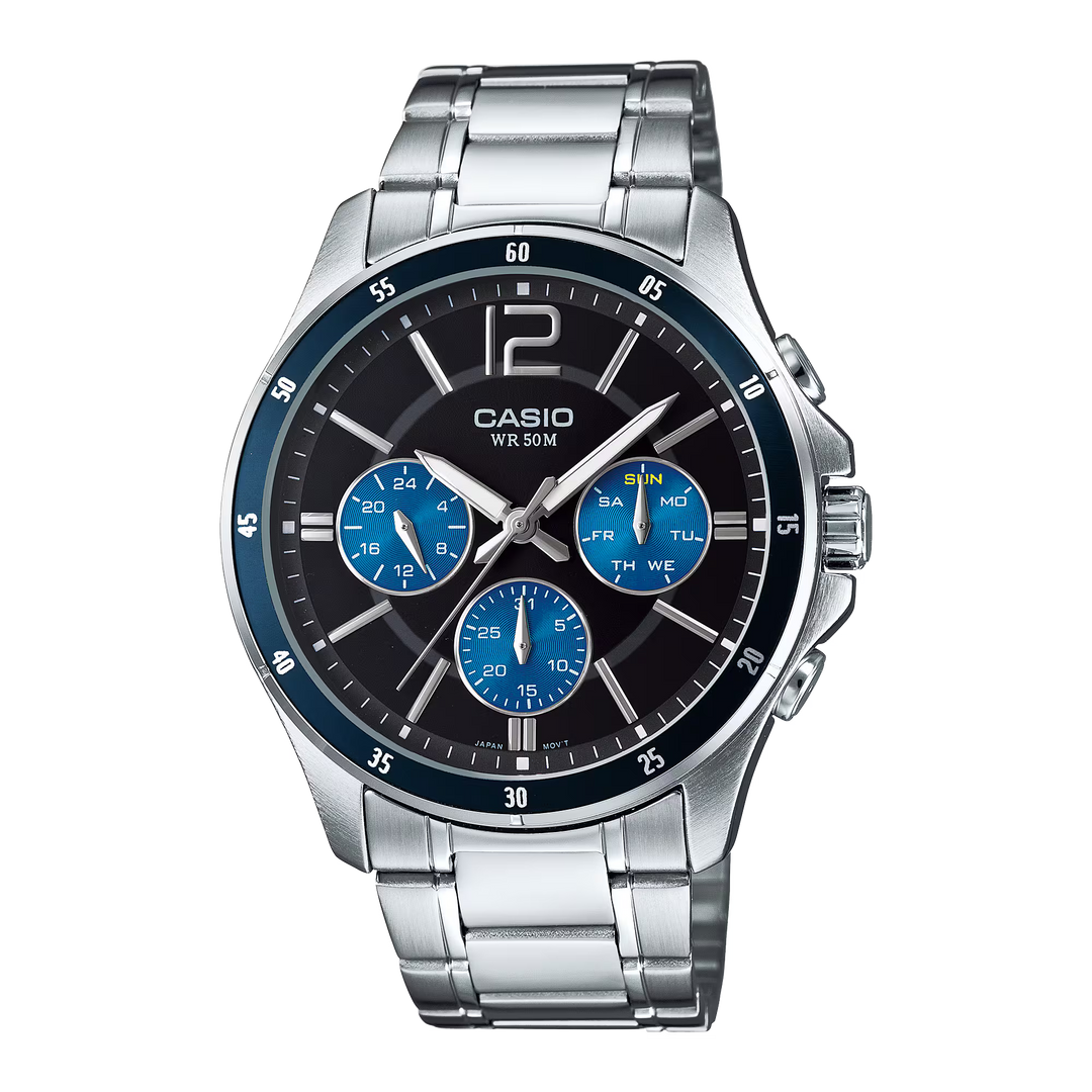 RELOJ CASIO ORIGINAL MTP-1374D-5AV | Acero Hombre Plateado Dial Rojo