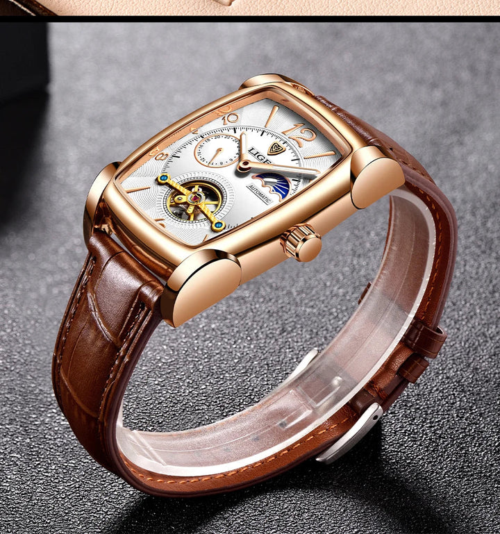 Lige Automatic Moon Phase Tourbillon Luxury Timepiece - JHERR JEWELRY