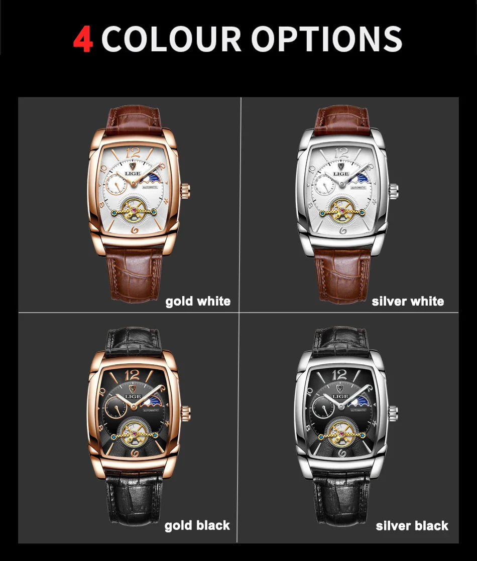 Lige Automatic Moon Phase Tourbillon Luxury Timepiece - JHERR JEWELRY