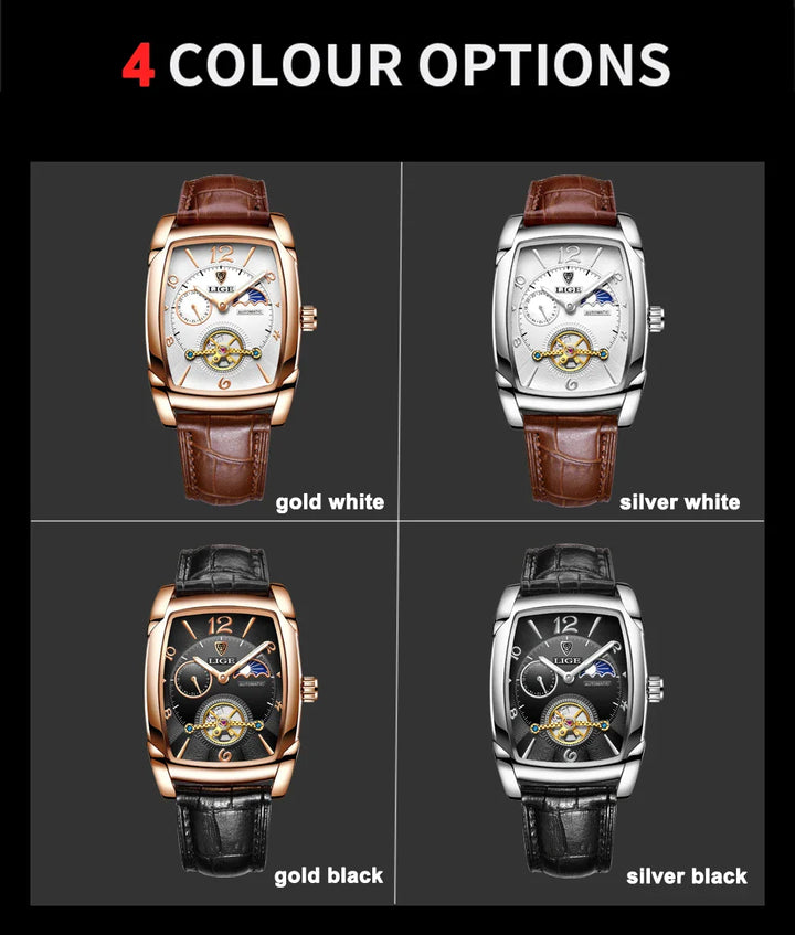 Lige Automatic Moon Phase Tourbillon Luxury Timepiece - JHERR JEWELRY