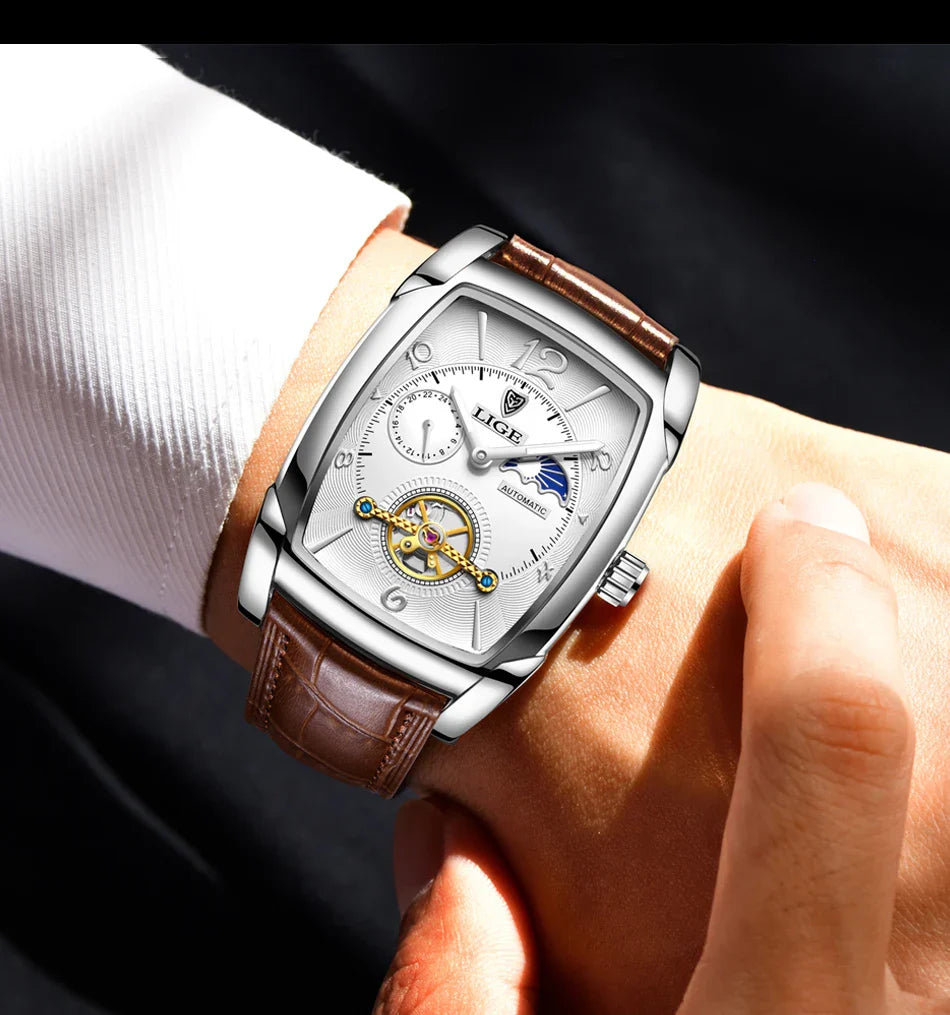 Lige Automatic Moon Phase Tourbillon Luxury Timepiece - JHERR JEWELRY