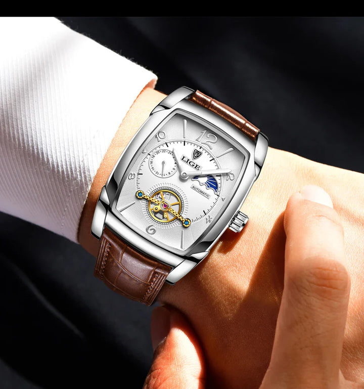 Lige Automatic Moon Phase Tourbillon Luxury Timepiece - JHERR JEWELRY