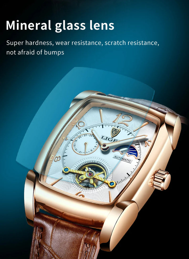 Lige Automatic Moon Phase Tourbillon Luxury Timepiece - JHERR JEWELRY