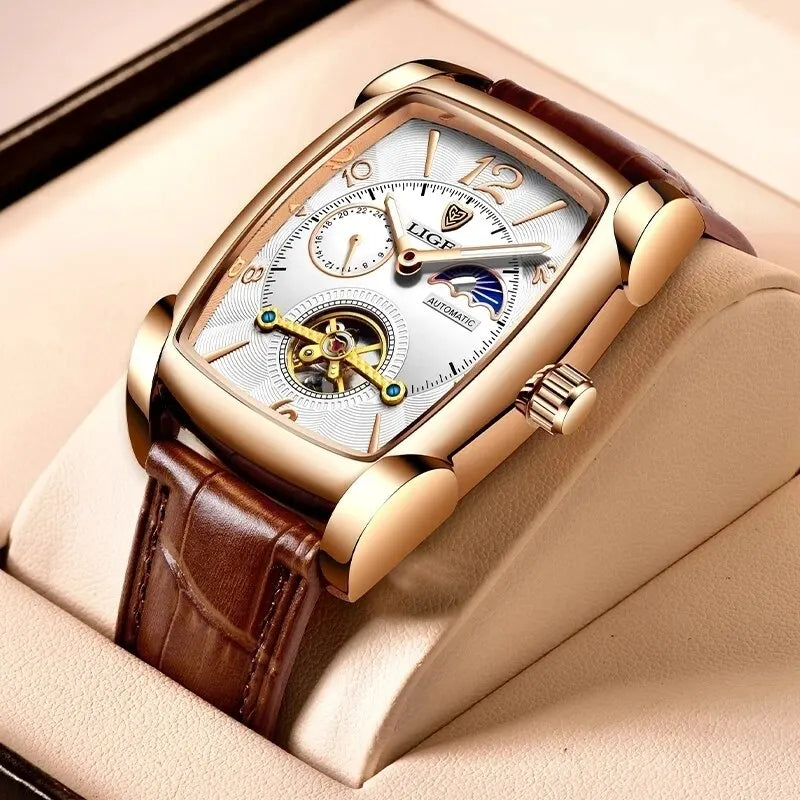 Lige Automatic Moon Phase Tourbillon Luxury Timepiece - JHERR JEWELRY