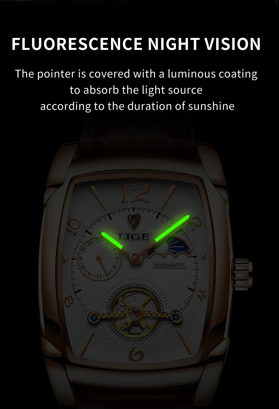 Lige Automatic Moon Phase Tourbillon Luxury Timepiece - JHERR JEWELRY