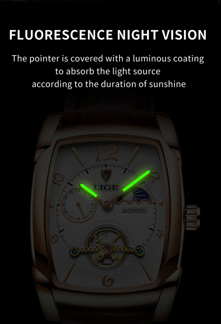 Lige Automatic Moon Phase Tourbillon Luxury Timepiece - JHERR JEWELRY