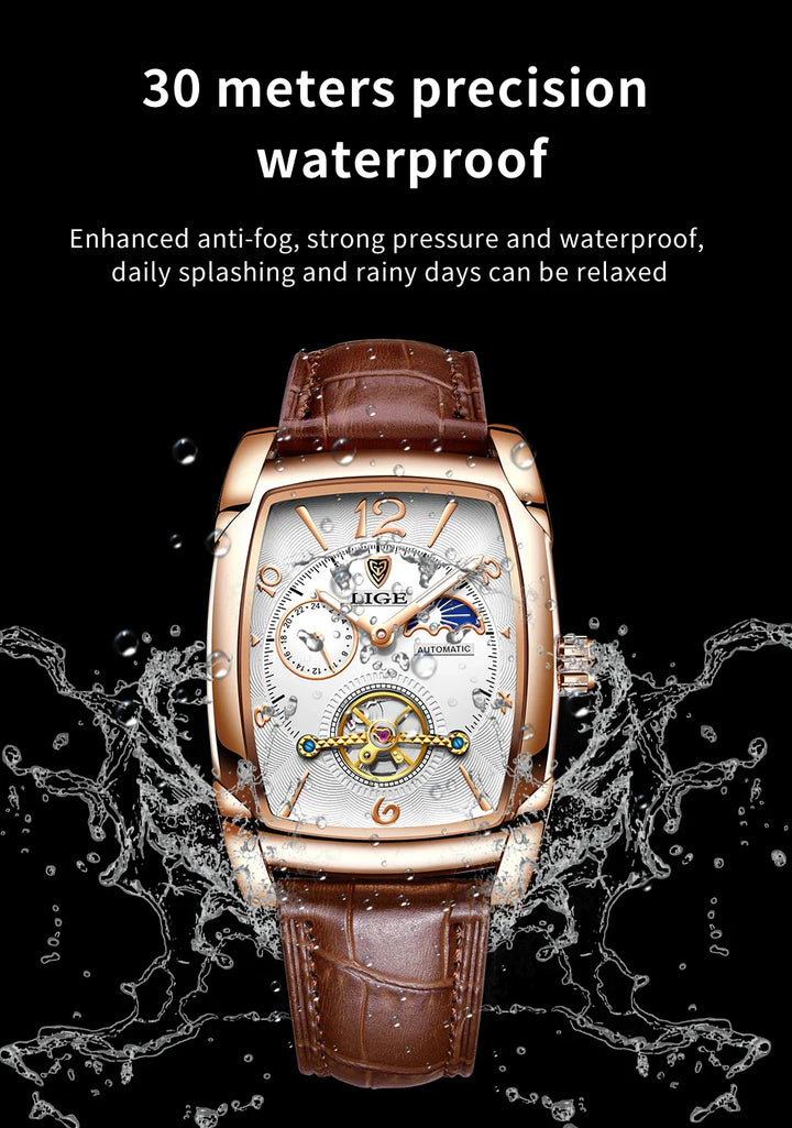 Lige Automatic Moon Phase Tourbillon Luxury Timepiece - JHERR JEWELRY