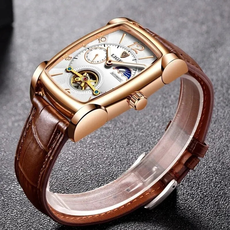 Lige Automatic Moon Phase Tourbillon Luxury Timepiece - JHERR JEWELRY
