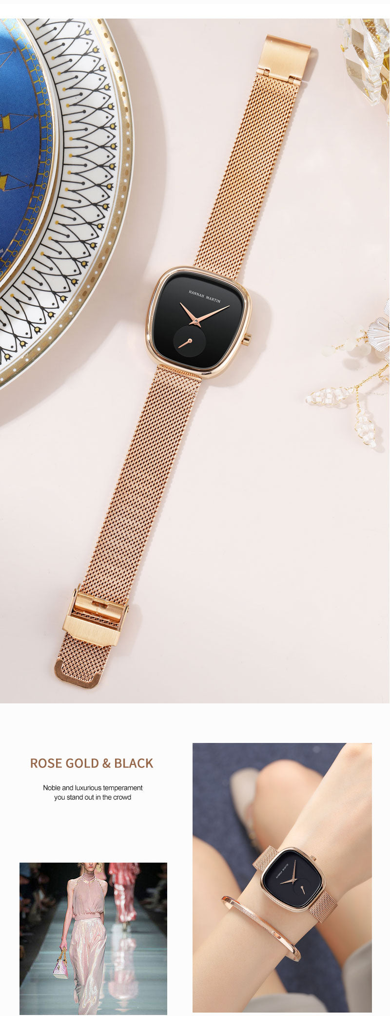 RELOJ HANNAH MARTIN ROSA Y NEGRO 1251 - JHERR JEWELRY