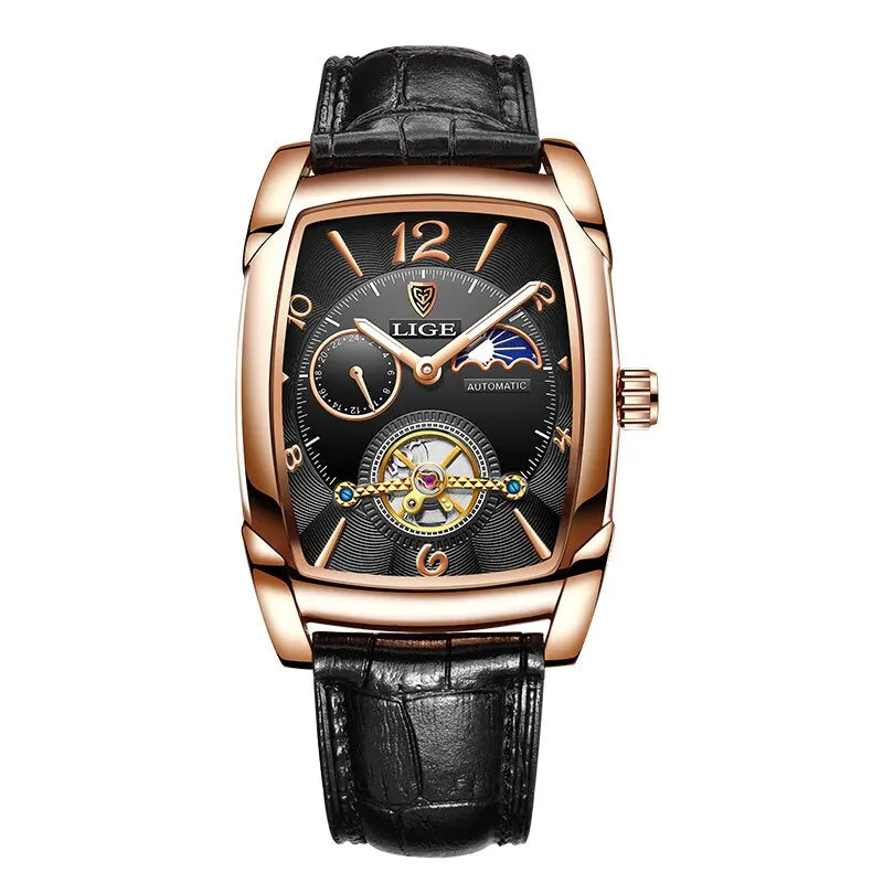 Lige Automatic Moon Phase Tourbillon Luxury Timepiece - JHERR JEWELRY
