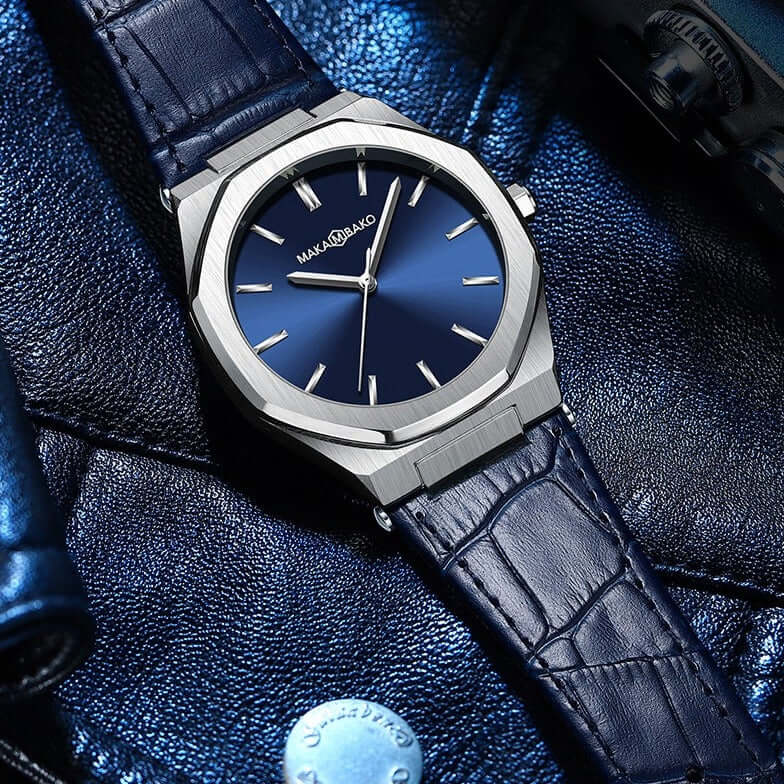 Reloj MakaMbako Titanium Plata Cuero - JHERR JEWELRY