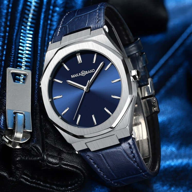 Reloj MakaMbako Titanium Plata Cuero - JHERR JEWELRY