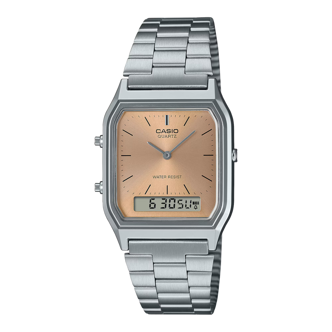 Reloj Casio AQ-230A-4A Original Retro - Dual Display Analógico Digital con Esfera Naranja - Casio en Perú | Jherr Jewelry