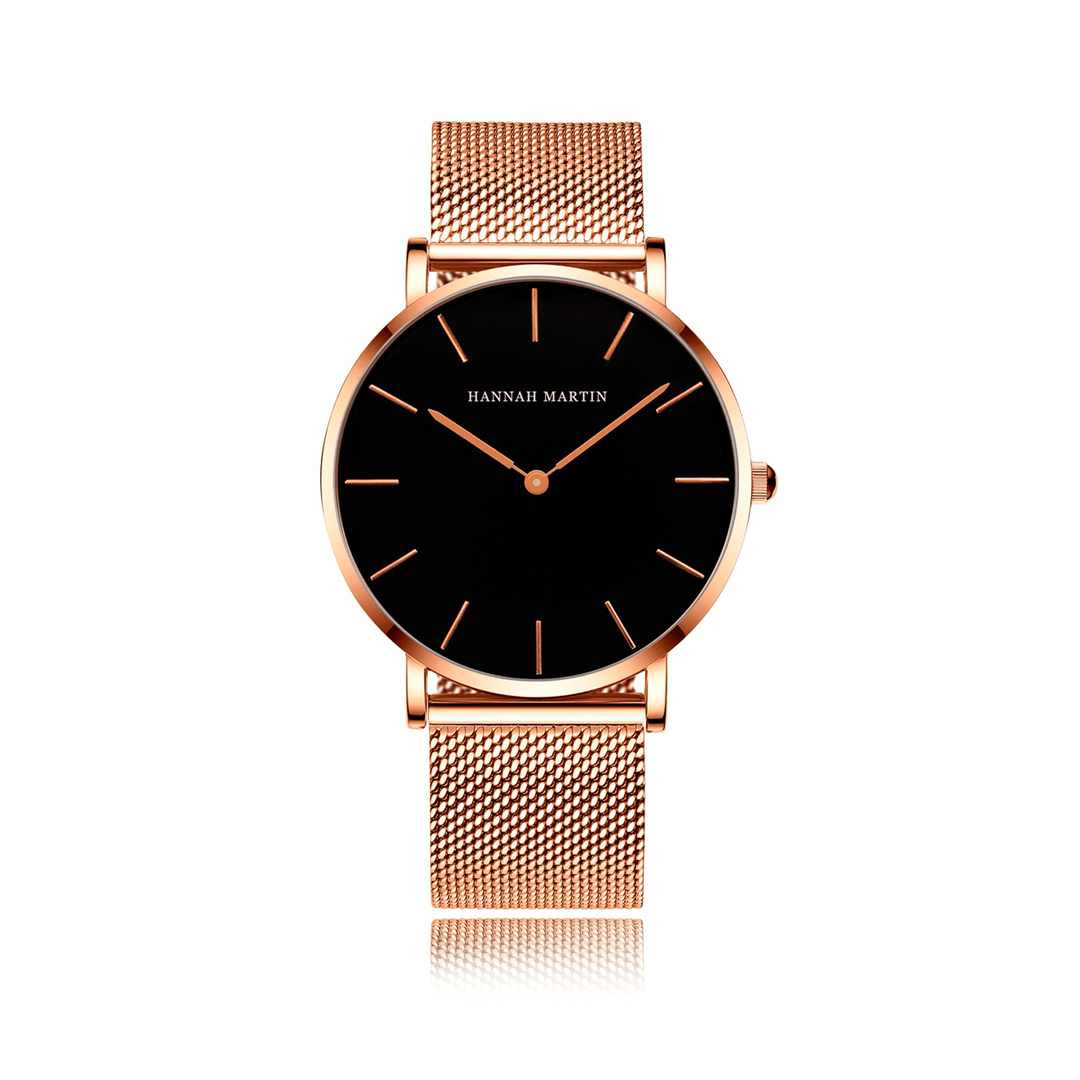 a black and gold watch on a white background