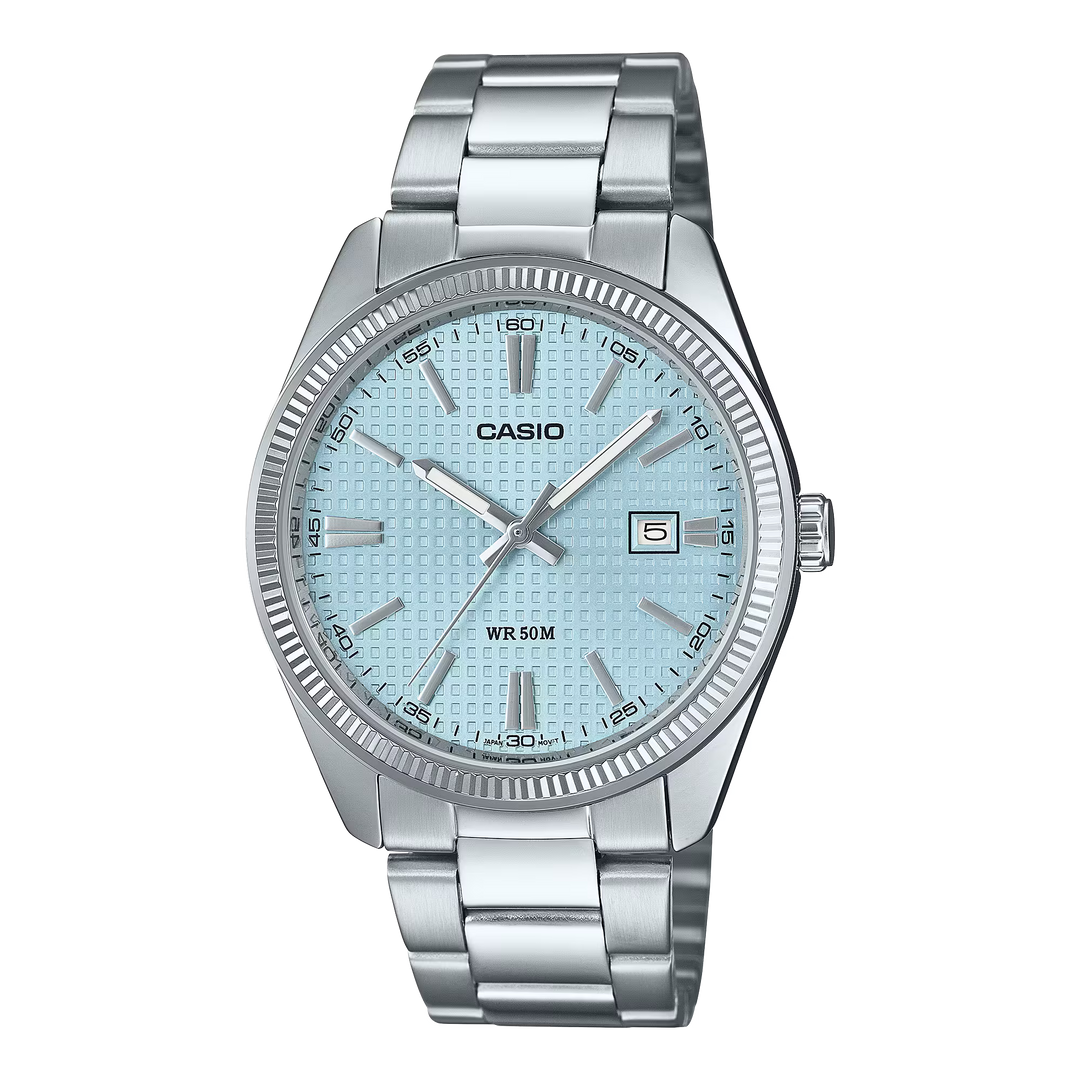 Reloj Casio MTP-1302PE-2AV Original | Acero Inoxidable Esfera Azul Turquesa Texturizado Hombre - Casio en Perú | Jherr Jewelry