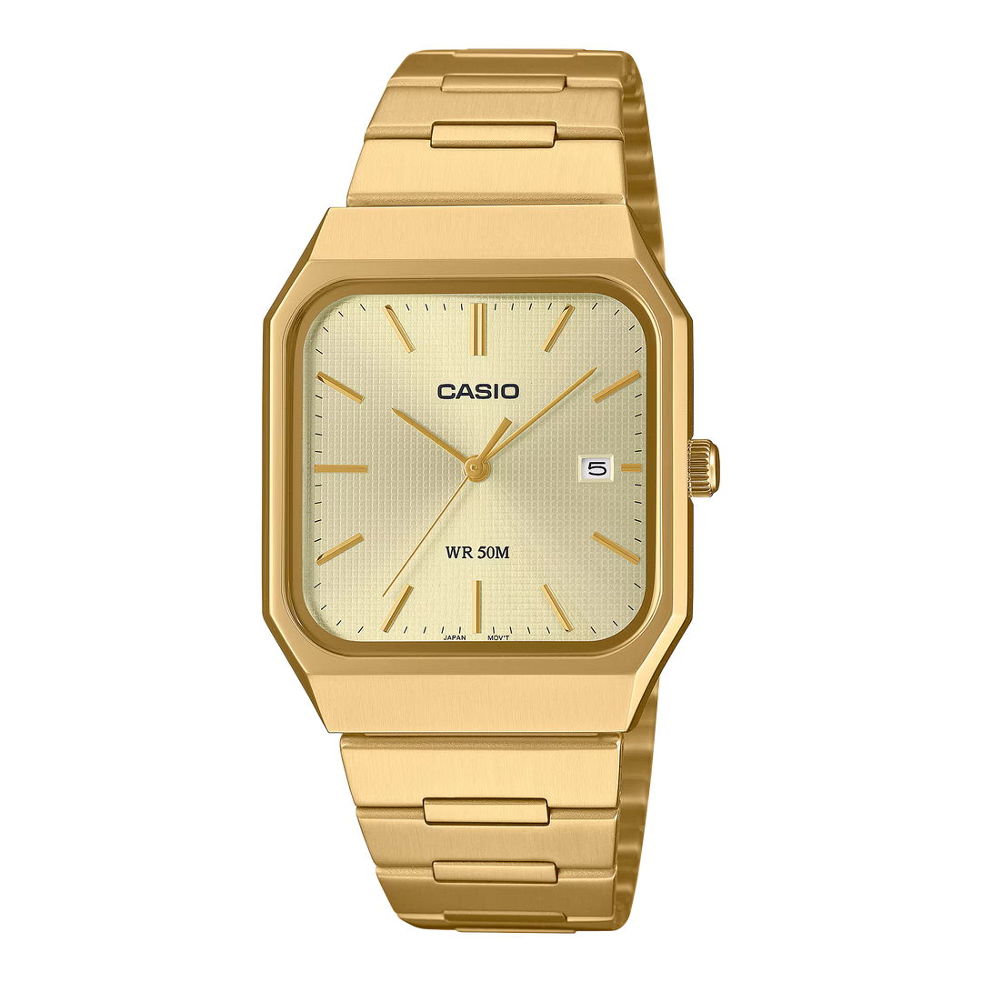 Reloj Casio Original MTP-B185G-9A Dorado - Diseño Vintage Cuadrado Premium - Casio en Perú | Jherr Jewelry