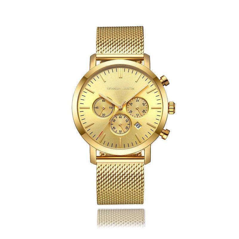 Reloj Hannah Martin Oro Cronógrafo con Correa Mesh Dorada - Diseño Luxury 42mm - Hannah Martin en Perú | Jherr Jewelry