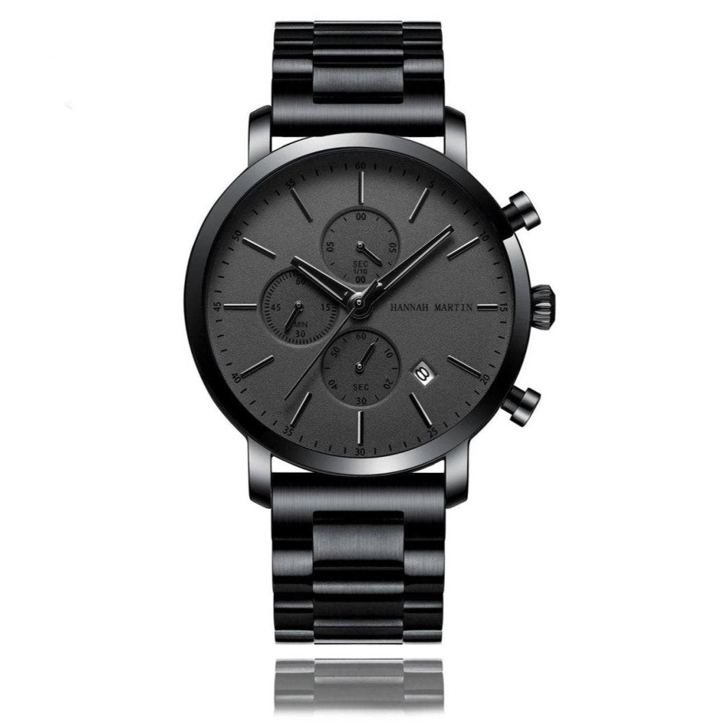Reloj Hannah Martin Negro Original Cronógrafo con Brazalete de Acero Negro - Diseño Elegante 42mm - Hannah Martin en Perú | Jherr Jewelry
