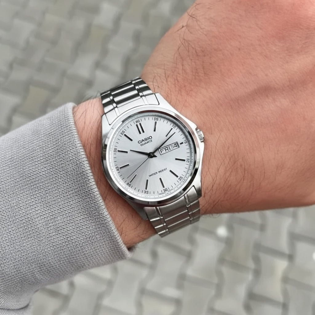 RELOJ CASIO ORIGINAL MTP-1239D-1A | Acero Hombre Plateado - Casio en Perú | Jherr Jewelry