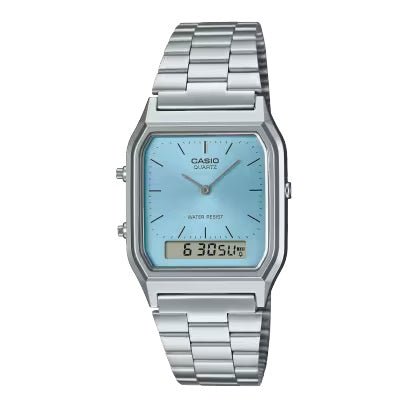 Reloj Casio AQ - 230A - 2A1MQY Ana - Digi Retro - Dual Display Analógico Digital con Esfera Azul Cielo elegante en Perú