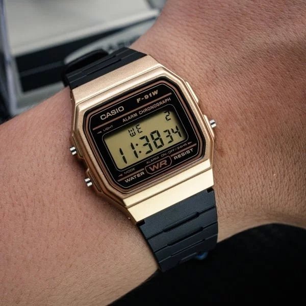 Reloj Casio F - 91W - 9A Digital Gold Black - Clásico Original con Garantía elegante en Perú