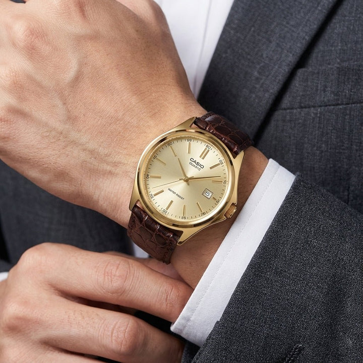 Reloj Casio MTP - 1183Q - 9A Dorado Elegante - Esfera Champagne con Correa de Cuero Genuino elegante en Perú