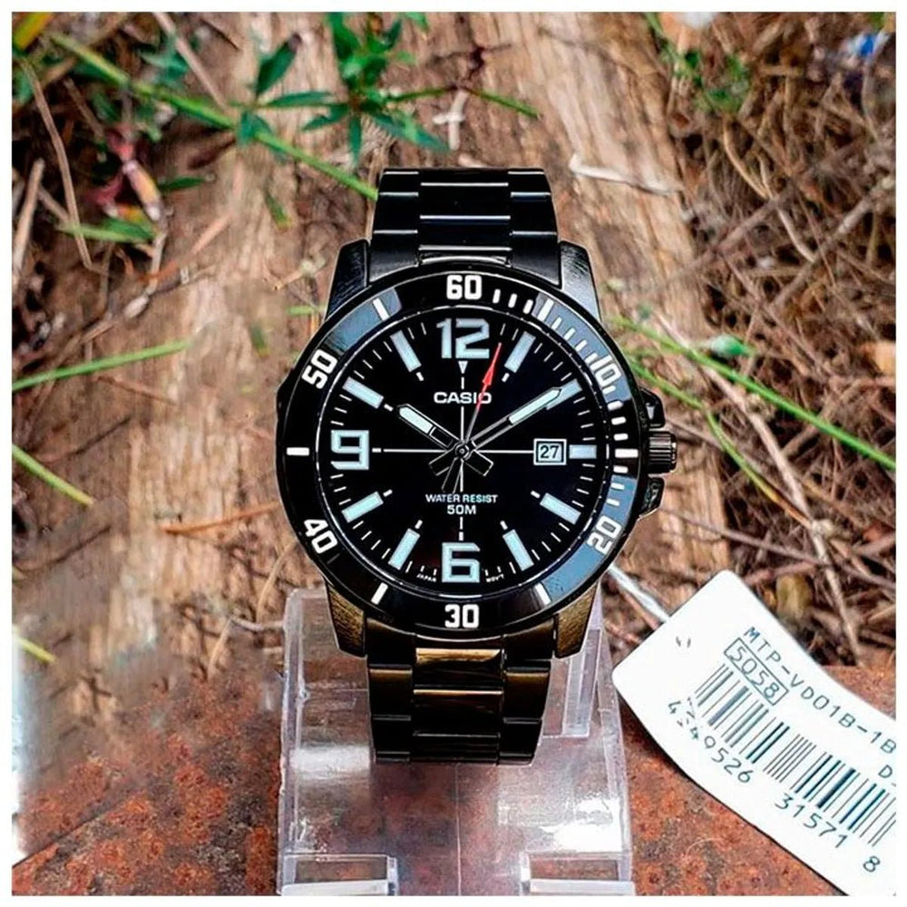 Reloj Casio MTP - VD01B Hombre Negro Acero Inoxidable Water Resist 50M - Diseño Elegante 42mm elegante en Perú