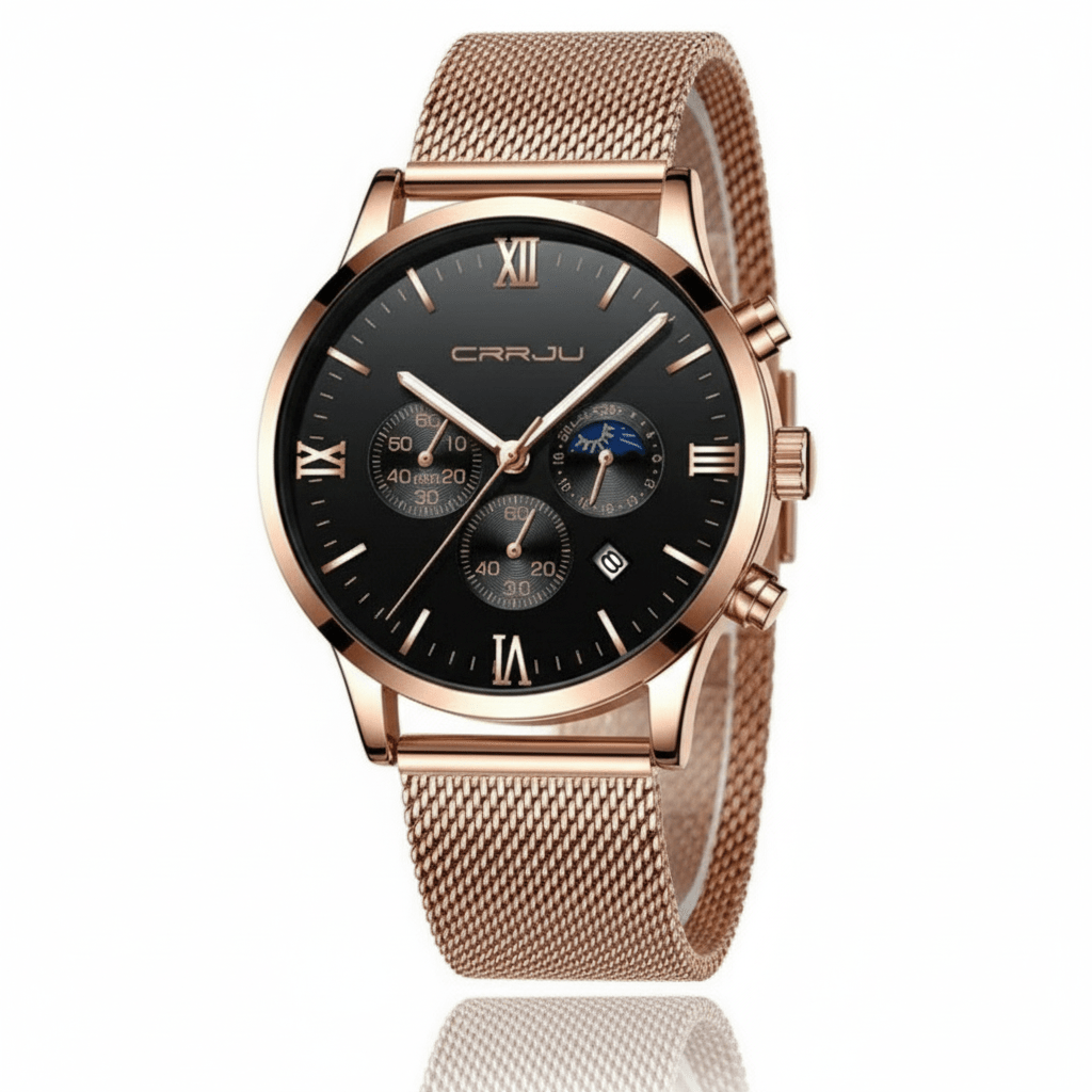 Reloj CRRJU Hombre Oro Rosa - Resistente al Agua 3 ATM | Cuarzo Premium 42mm elegante para hombre en Perú