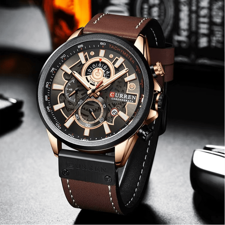 Reloj CURREN 8380 Sandlight de Cuero para Hombre | Elegancia Casual elegante para hombre en Perú