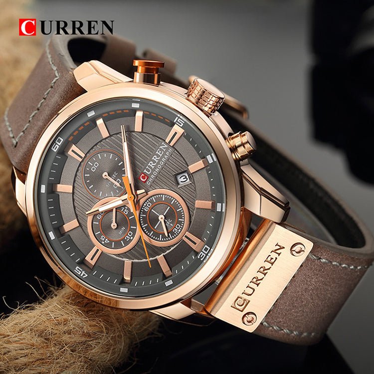 Reloj Curren 8291 Oro Rosa Cronógrafo Cuero Marrón 44mm Hombre