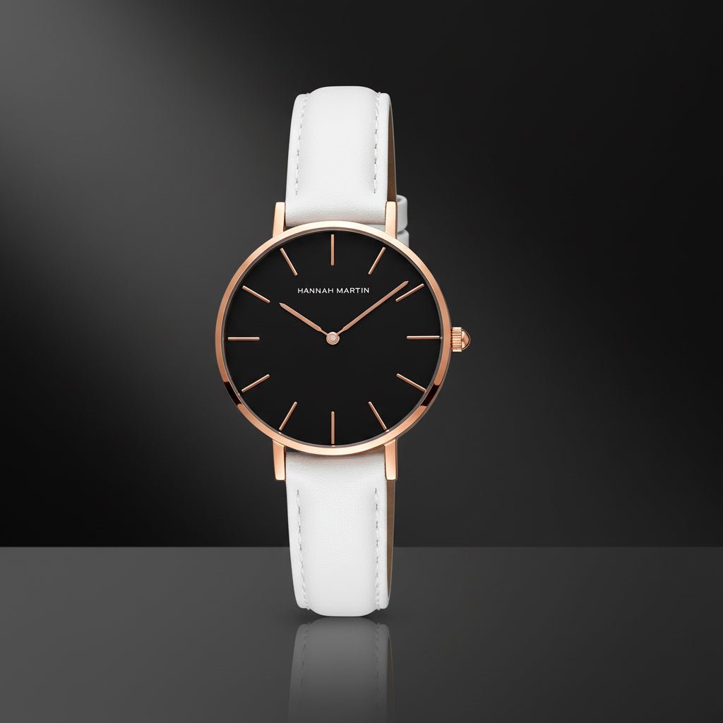 Reloj Hannah Martin Mujer Rosa Gold Correa Cuero Blanco elegante para mujer en Perú
