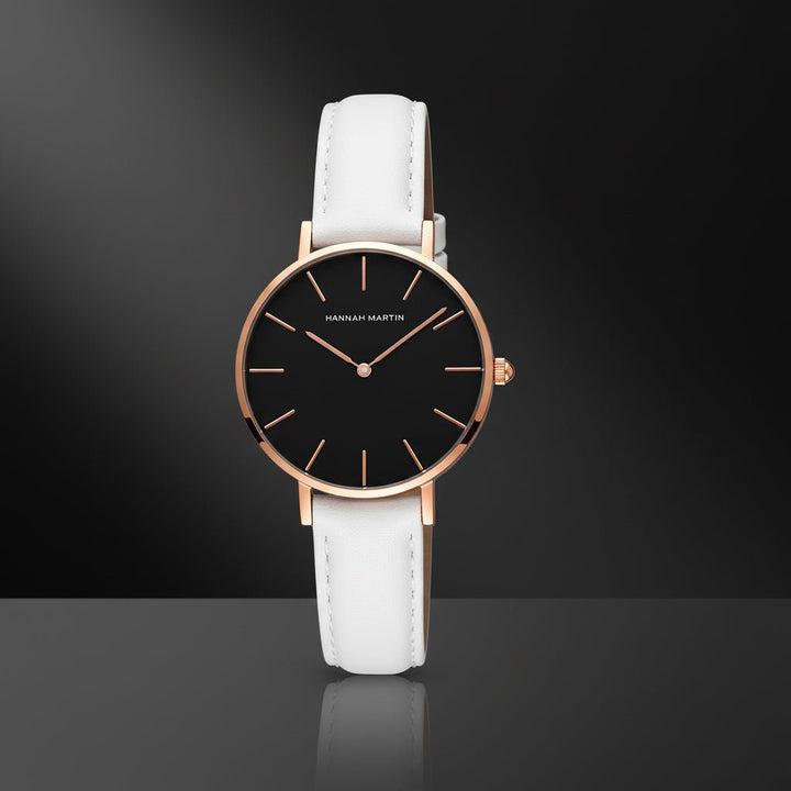 Reloj Hannah Martin Mujer Rosa Gold Correa Cuero Blanco elegante para mujer en Perú