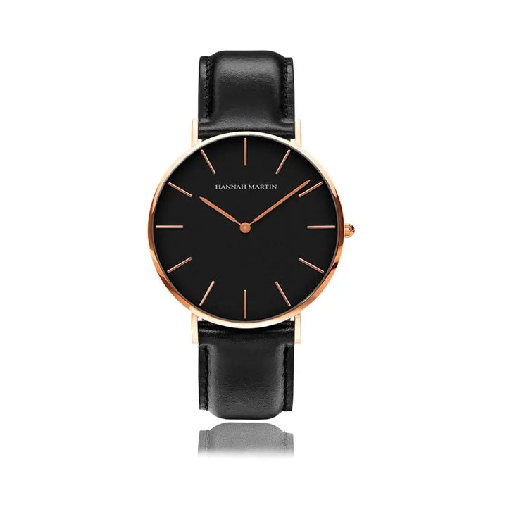 Reloj Hannah Martin CB01 Rose Gold Negro Cuero 40mm Hombre Perú