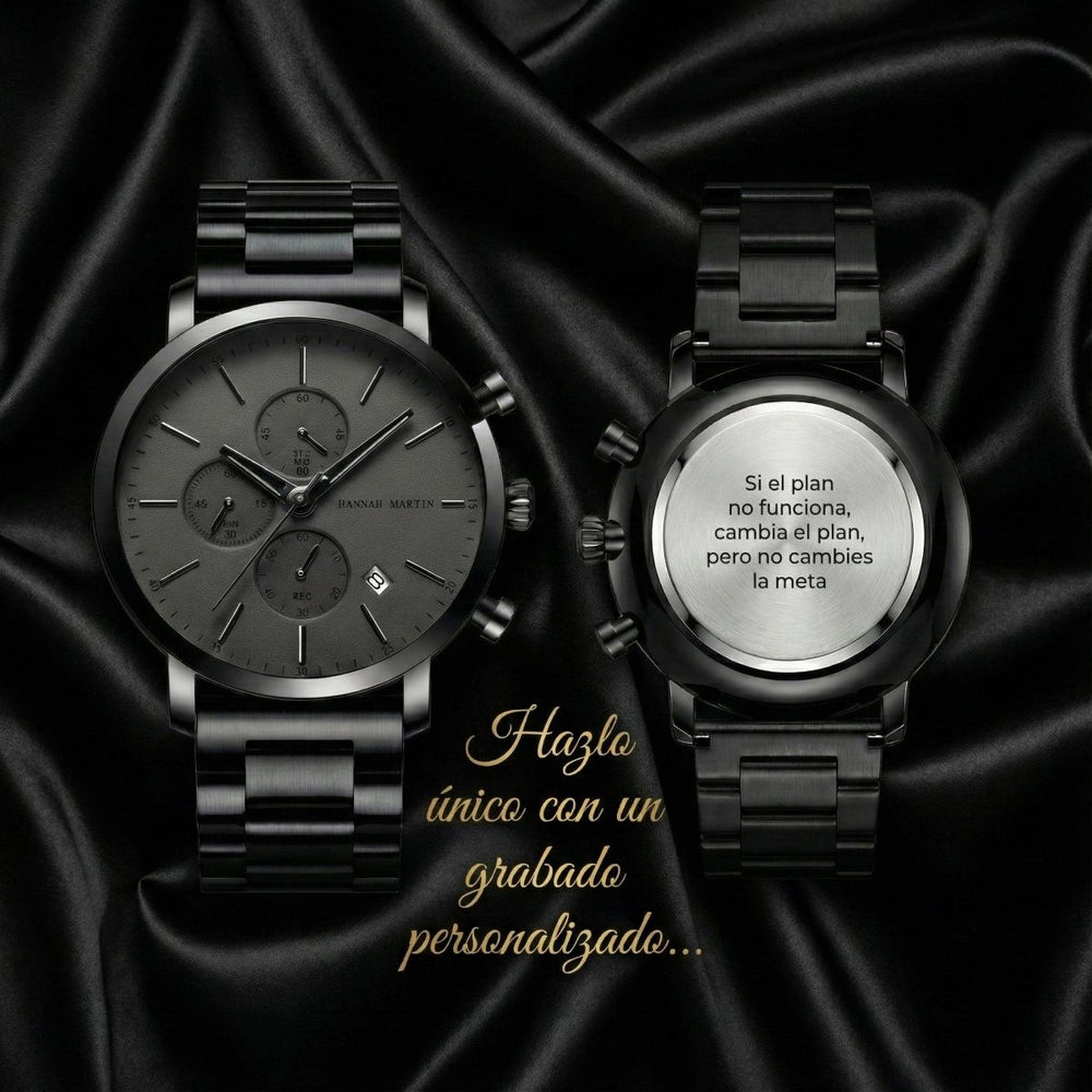 Reloj Hannah Martin Negro Original Cronógrafo con Brazalete de Acero Negro - Diseño Elegante 42mm elegante masvendido en Perú