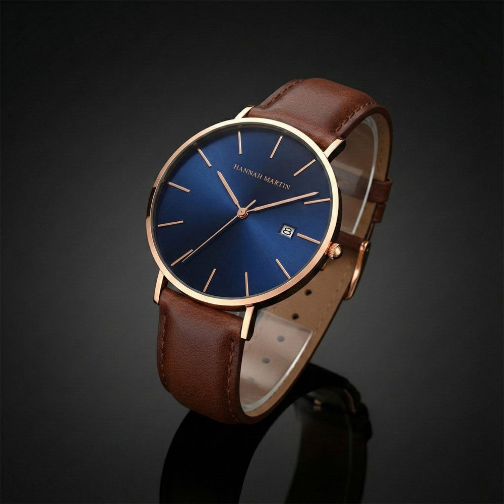 Reloj Hannah Martin Original Oro Rosa Esfera Azul con Mesh Azul y Fecha - Diseño Elegante Premium 40mm elegante para hombre en Perú
